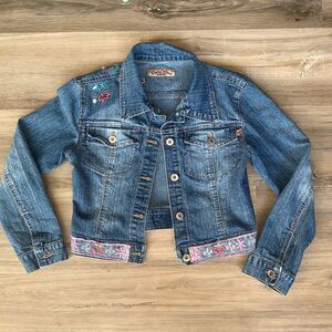 OOAK - Paris Blues Girls Distressed Blue Jean Jacket w/ Custom Embroidery Sz 16